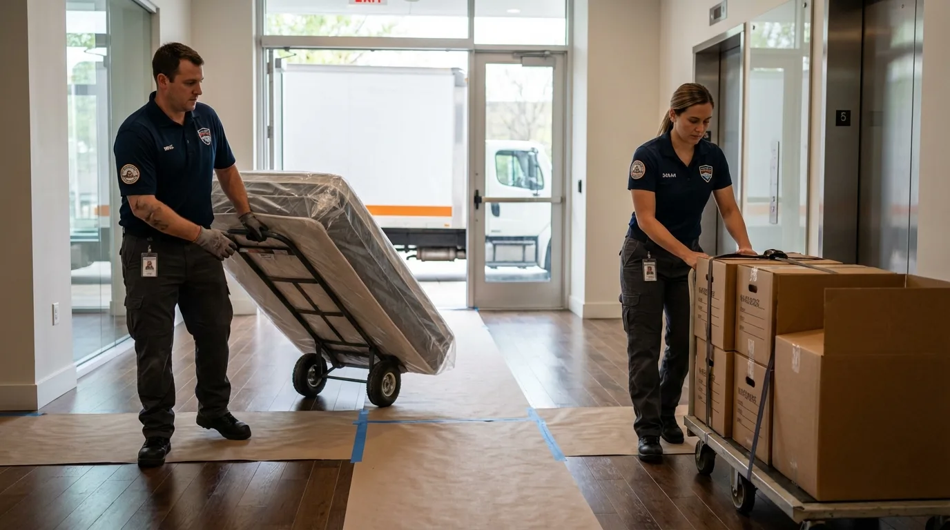 Professional apartment movers loading elevator in Nocatee, FL